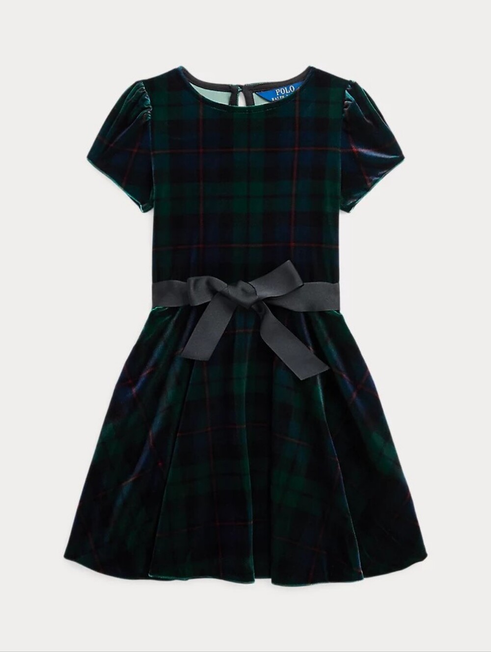 Polo Ralph Lauren Girls Kids Plaid Tartan Belted Velvet Dress Size Medium (8-10)